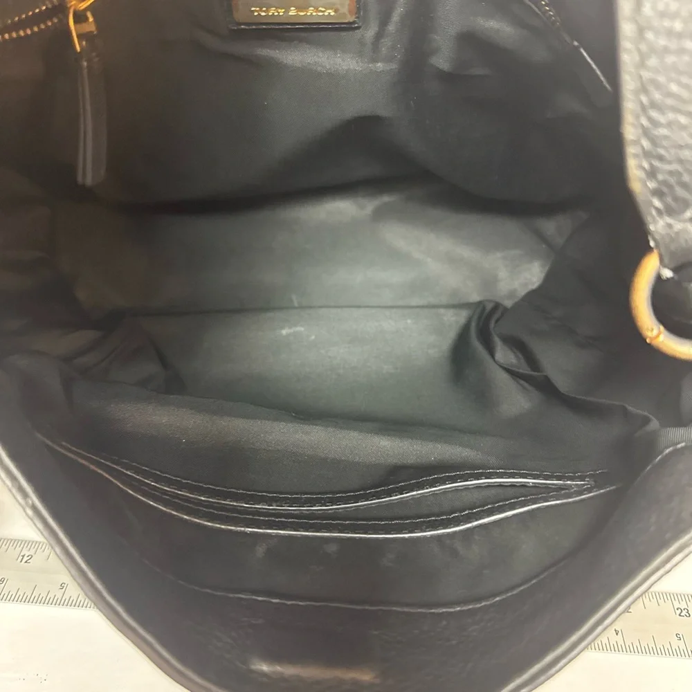Tory Burch Elegant Black Leather Tote Bag